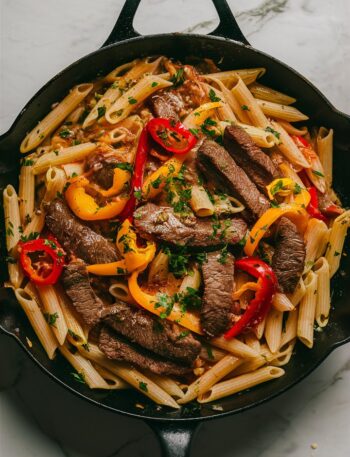 Philly Cheesesteak Pasta Skillet