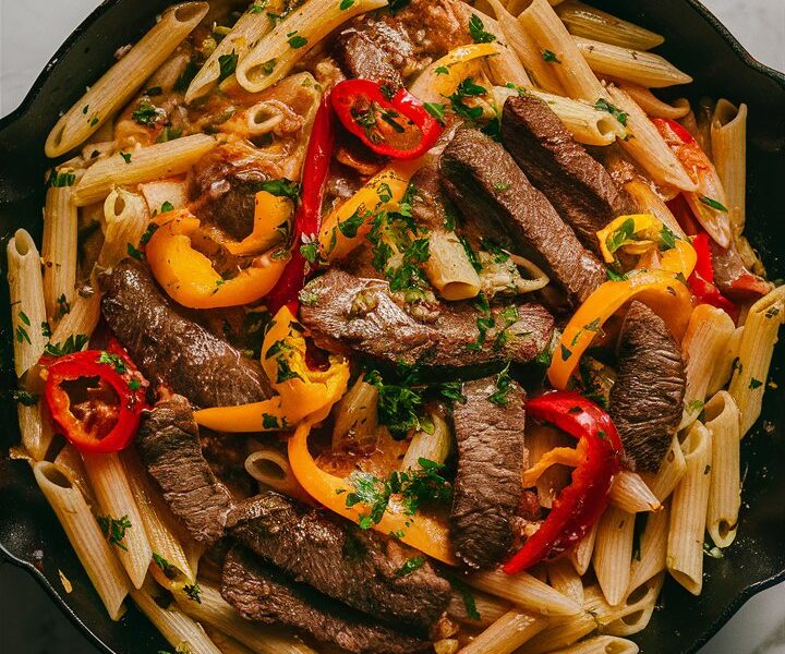 Philly Cheesesteak Pasta Skillet
