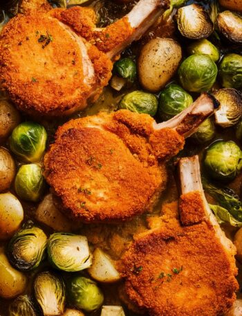 Cheddar Crusted Pork Chops Sheet Pan Dinner